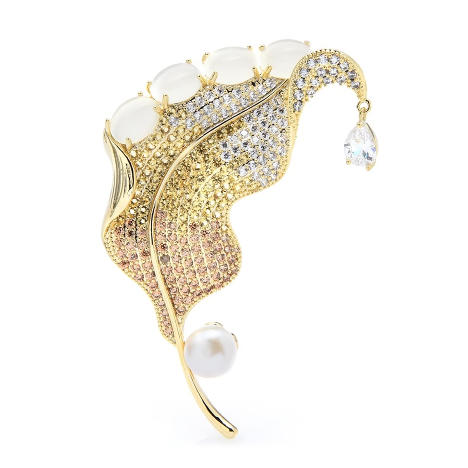 FENGFENG TRUSTTWO Luxury Leaf Broches Fit for Mujeres 2 Color Waterdrop Flower Bodas Banquete Broche Pins Regalos The New (Metal Color : Gold)