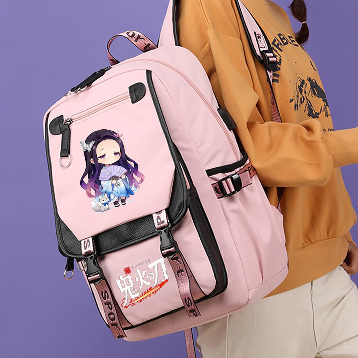 Anime Backpack for Girls, School Backpack with USB Port, Casual Daypack for Anime Lovers, Travel & Daily Use