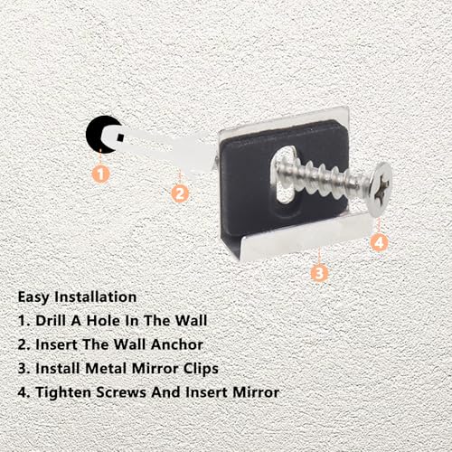 Image of Metal Mirror Clip,ULIFESTAR SUS304 Wide Channel Mirror Hanger Clip,Large Mirror Retainer Clip,Heavy Frameless Mirror J-Channel Mount Wall Clips with Screw 25*30mm /0.98*1.18 inch with Gasket Silver 16PCS