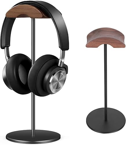 Soporte para auriculares con reposacabezas de madera de nogal premium, gancho para colgar auriculares para escritorio con base pesada sólida para disponible en Yaxa Peru