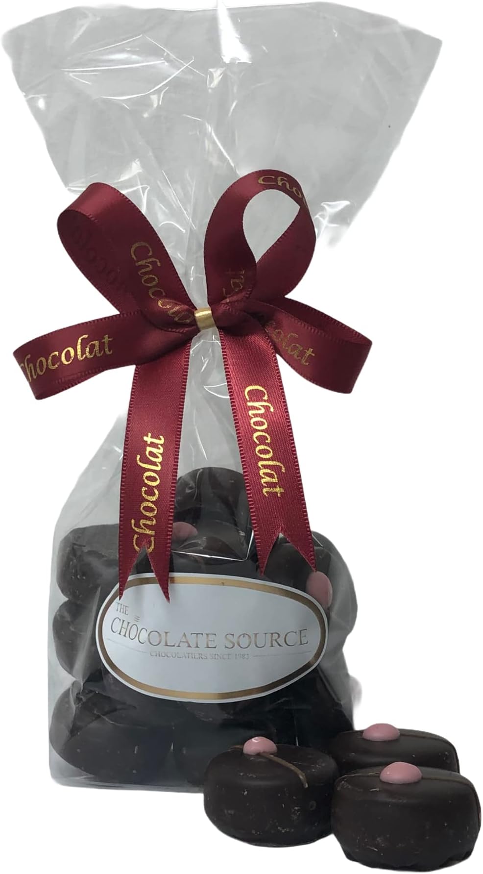 Bag of Dark Chocolate Covered Rose and Violet Fondant Creams 200g