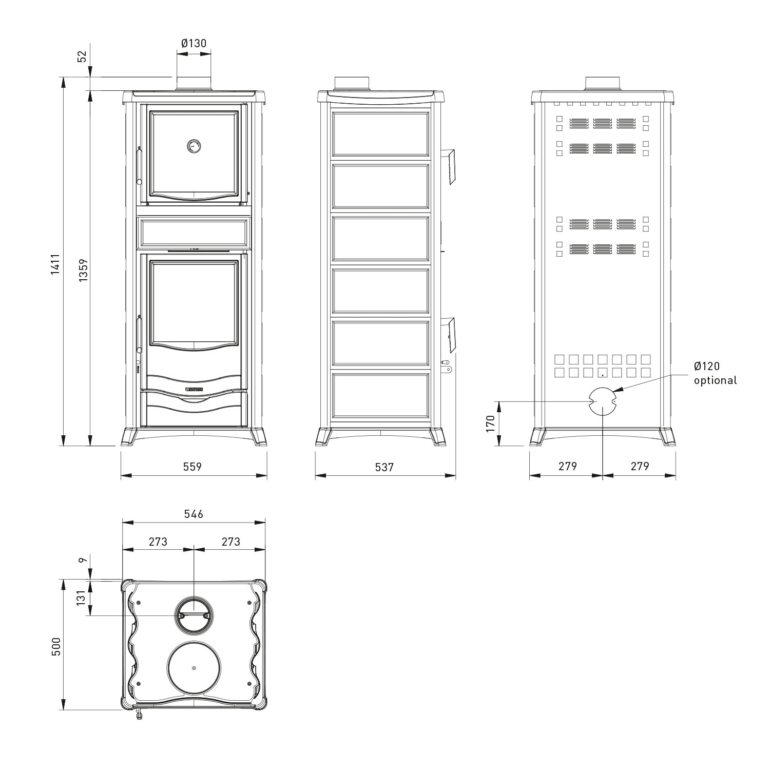 La Nordica Rossella Plus Forno 165 - Stufa a legna da 9,4 kW, con vano forno, diametro 130 mm, attacco per tubo di fumo, attacco esterno dell'aria