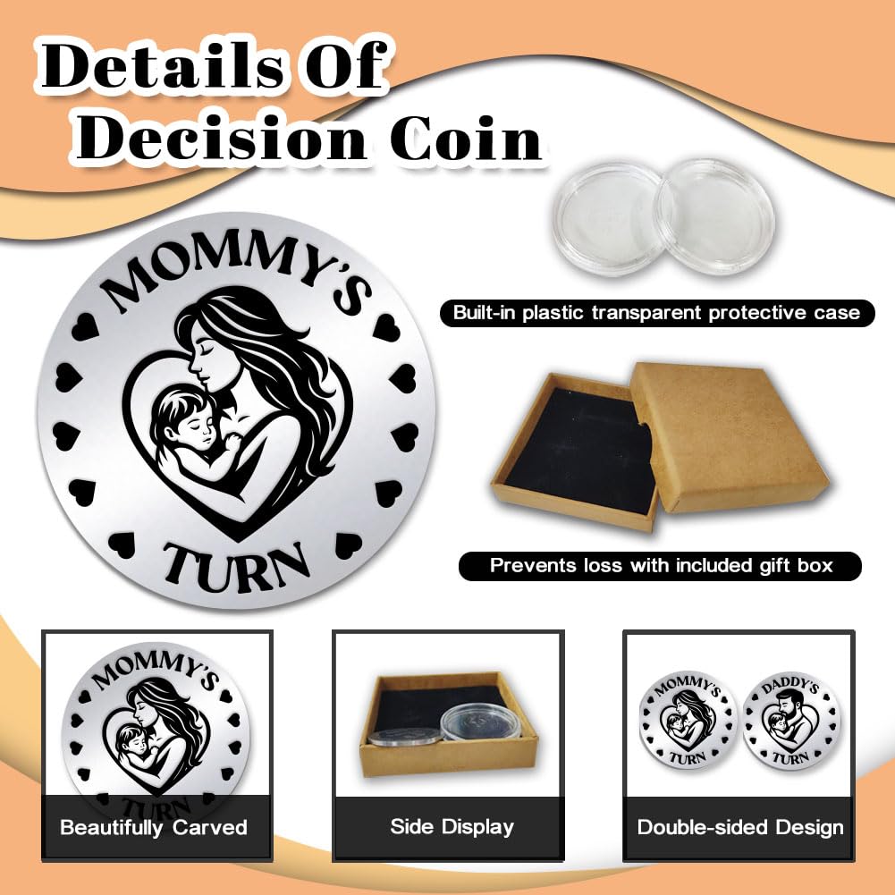 UNICRAFTALE 2Pcs Lovely New Parent Coin Stainless Steel Double Sided Decision Coin AA Chips and Medallions Challenge Coins Flipping Token Daily Sober Gifts New Parents Gifts for Couples Mom Dad - Image 2