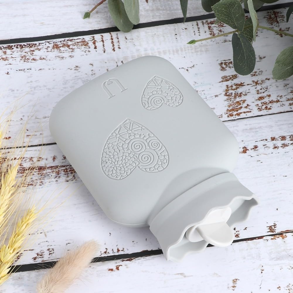 500ml Silicone Hot Water Bottle with Knitted Cover Leak-Proof Portable Reusable Hand Warmer for Home Warmth and Travel(Grey)