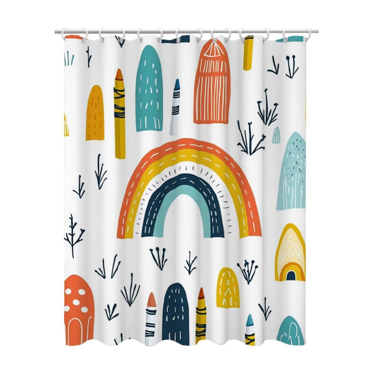Duschvorhang 240x200 cm, Duschvorhang Weiß Muster, Niedlich Shower Curtains mit 12 Plastik Duschrollo Haken, Duschvorhänge mit Gewicht Waschbar Wasserdicht Stoff Polyester für Badewanne Deko, -3857