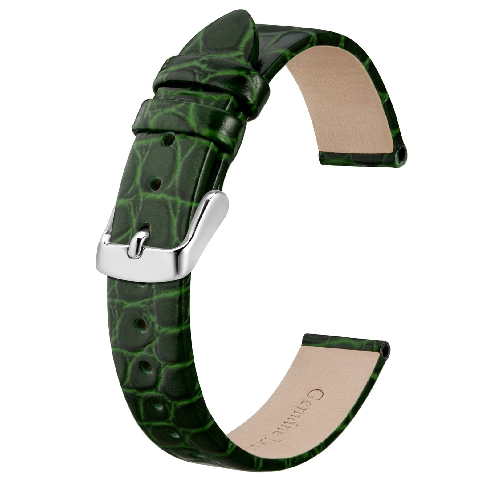BISONSTRAP Watch Straps for Women, Crocodile Pattern Leather Thin Watch Replacement Bands, 8mm 10mm 12mm 14mm 16mm 18mm 20mm