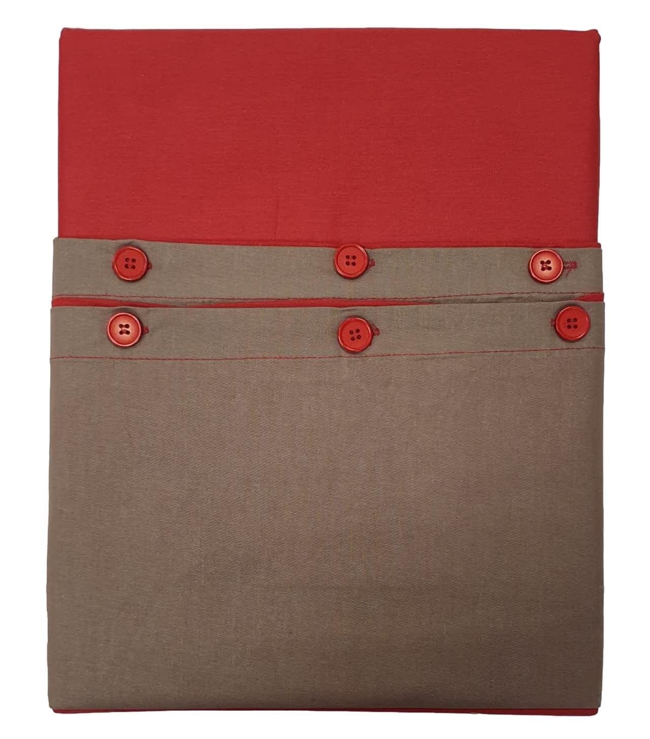 Parure Copripiumino Matrimoniale in 100% Puro Cotone, Double Face Rosso e Tortora, con federe e Bottoni; 255x240cm / Set copripiumino per letto matrimoniale