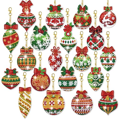 Tondiamo 20 Pcs Christmas Diamond Painting Keychain Kits 5D DIY D...