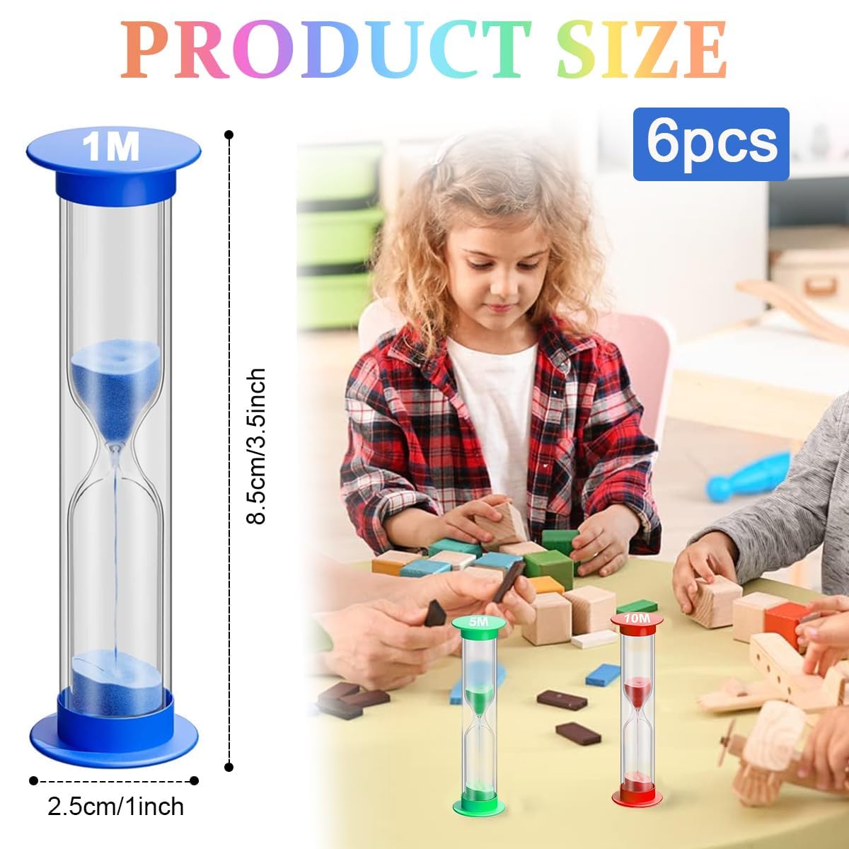 SWIREUK Small Hourglass Set of 6 Color, 30 Seconds, 1 Minute, 2 Minutes, 3 Minutes, 5 Minutes 10 Minutes for Classroom, Game, Home, Office, Glass Hourglass Teeth Brushing for Children