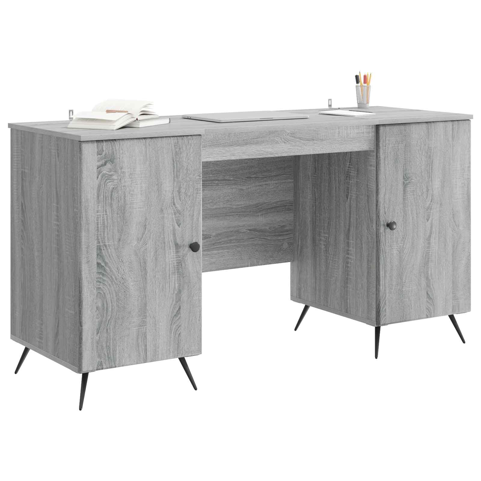 Schreibtisch Graues Sonoma 142,5 x 50 x 75 cm Holzwerkstoff mit Stauraum und Schublade, für Homeoffice Büro PC Arbeit und Laptop Gaming Lernen