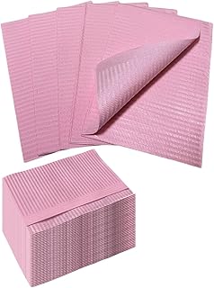 Disposable Nail Mats 50Pcs Non-Slip Fordable Nail Paper Towels for Manicure Salon Home 3 Ply Waterproof Adult Disposable Bibs for Dentist, Nail Techs, Patient Hygiene, Tattoo (Pink)