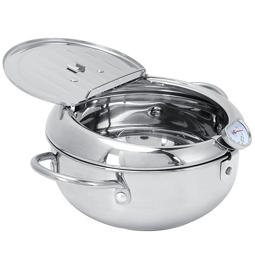 Deep Frying Pan, Easy to Clean Tempura Fryer Pan Wide Application Stainless Steel Removable with Thermometer Oil Oil-Filter Rack for Kitchen for Restaurant(Oil pan Small-2.2L (20CM))