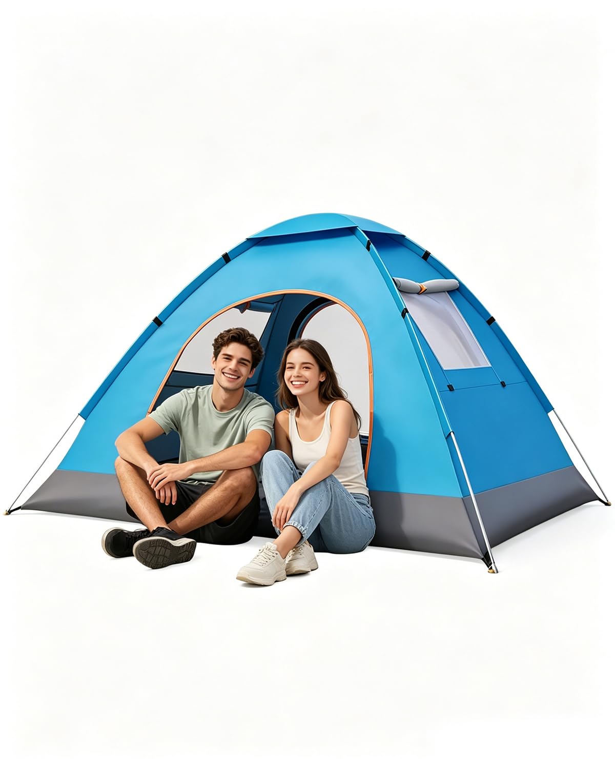 Tenda da Campeggio 2 Persone Pop Up Pieghevole, Tenda Impermeabile Leggera con Doppia Porta e Doppie Finestre, Protezione dal Sole, per Trekking, Escursionismo, Spiaggia e Outdoor
