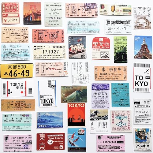 Lot de 50 autocollants mignons Tokyo dans la culture japonaise, décalcomanies japonaises Kawaii JR Rail Pass Metro Ticket graphiques pour scrapbooking