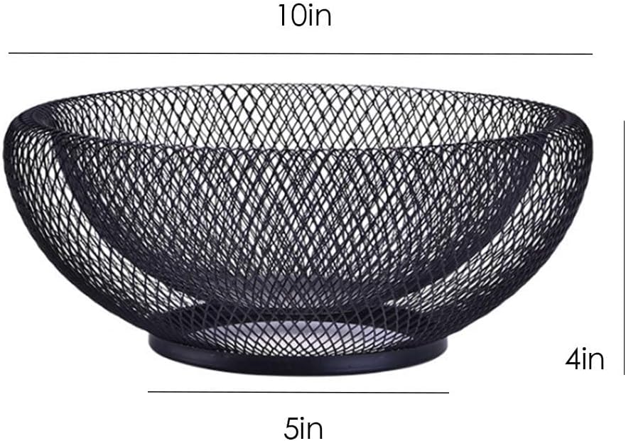 Mesh Fruit Bowl Decorative Fruit Basket Metal Candy Dish Holder Stand for Kitchen Counter Dining Room Table Office, 10 Inch (Black)