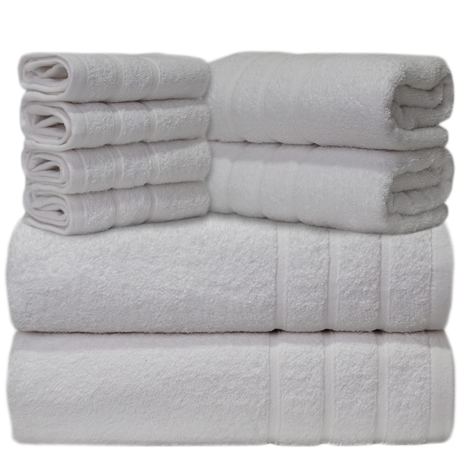 ZZZMRH Premium 100% Egyptian Cotton Towel Bale Set - 8 Pieces, super soft quick dry 550 Gsm Xlarge size, White 8 Pieces Towel Set for Bathroom