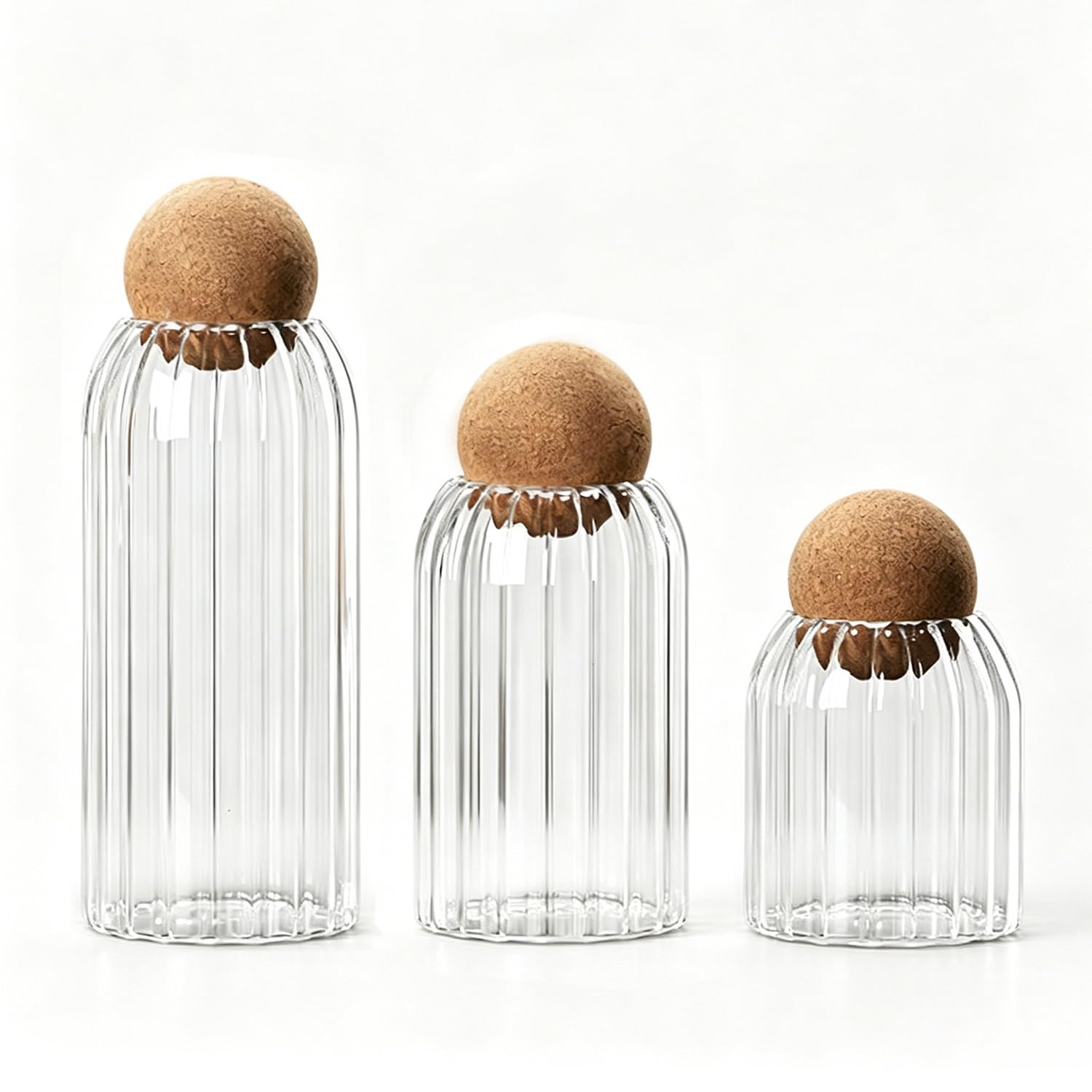 3pcs Cylinder Glass Canisters With Decorative Stoppers - Airtight Storage Jars For Kitchen Pantry, Coffee, Tea, Candy