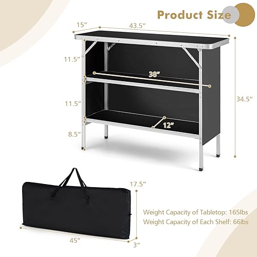 Miniatura 2 de COSTWAY Mesa plegable de picnic, mesa de aluminio ligera portátil con bolsa de transporte, estación de preparación de alimentos con 2 estantes,