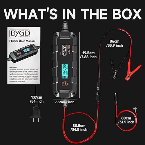 Miniatura 2 de F6000 - Cargador de batería inteligente - Cargador de batería de coche de 8 etapas de 6 V12 V con modo de reacondicionamiento, cargador de goteo