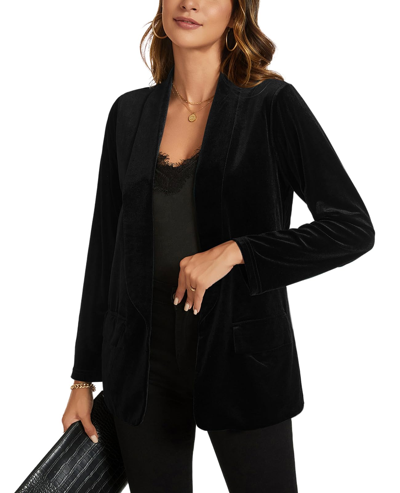 MINTLIMIT Women Velvet Blazer Jackets Long Sleeve Business Suit Lapel Open Front Casual Blazers with Pockets