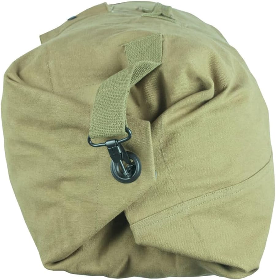 FOX OUTDOOR PRODUCTS GI STYLE Two Strap Heavyweight Cotton Canvas Dual Padded Duffel Bag | Fully Adjustable Shoulder Straps, Side Web Grip Handle, 22" X 38", 3.0 lbs