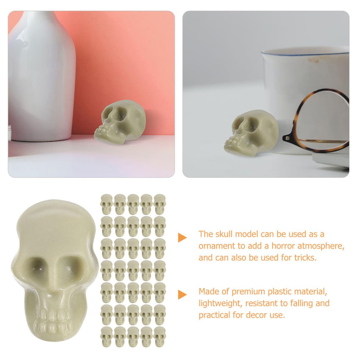 SUPVOX 100Pcs Mini Skull Heads Realistic Halloween Skeleton Decoration for Parties Home Decor Haunted Houses and Prank Props Lifelike Halloween Ornaments