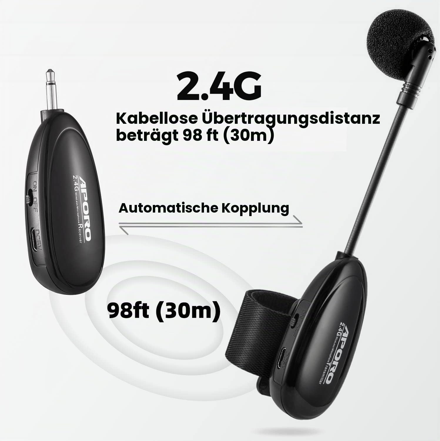 2.4G Drahtlos Flute Mikrofon Umbinden Musikinstrumente Mikrofon, Drahtloser Empfänger und Sender, für Flute und mehr