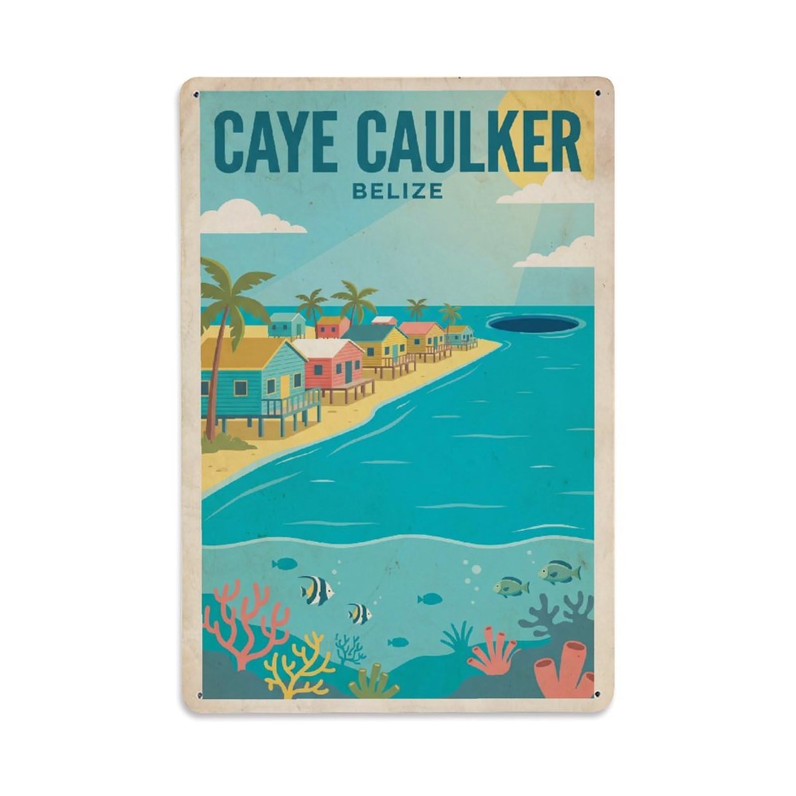Retro Belize Caye Caulker Travel Metal Tin Sign