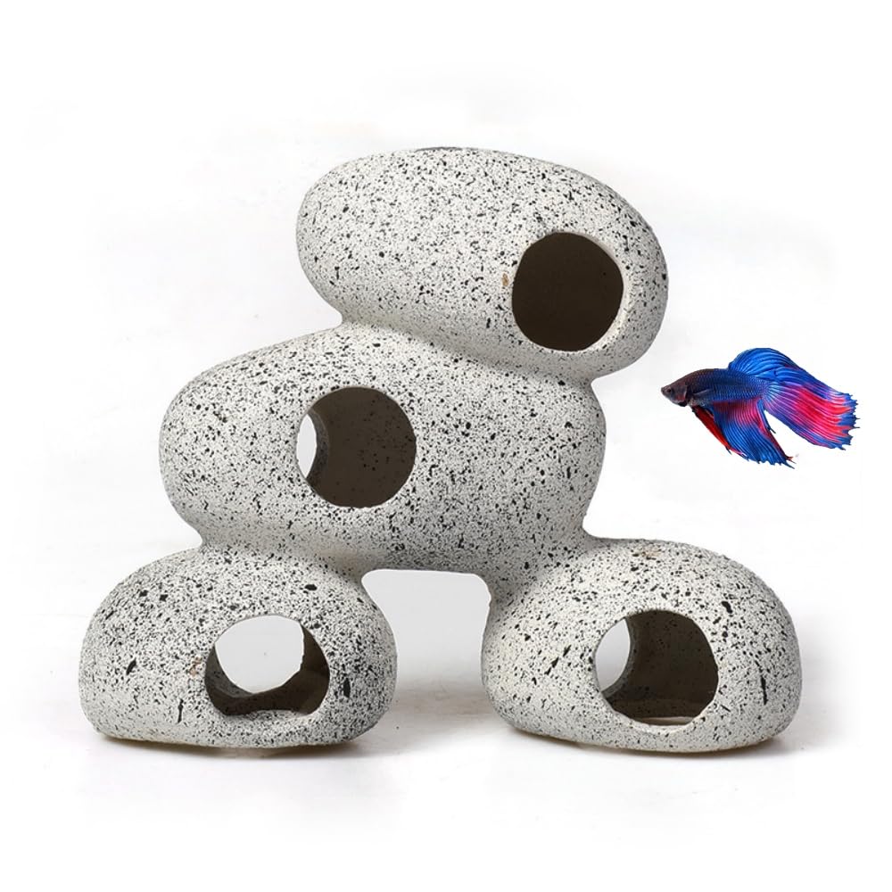 AWXZOM Aquarium Rock Decorations Resin Cichlids Rock with Artificial Moss Betta cave Betta Fish Tank Accessories Fish hides for Aquarium (Rock Cave)