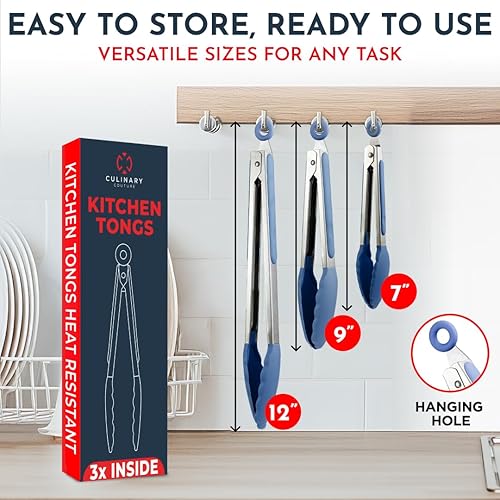 Miniatura 2 de Pinzas de cocina para cocinar con puntas de silicona, pinzas resistentes al calor para servir alimentos, 7 pulgadas, 9 pulgadas, 12 pulgadas, pinzas