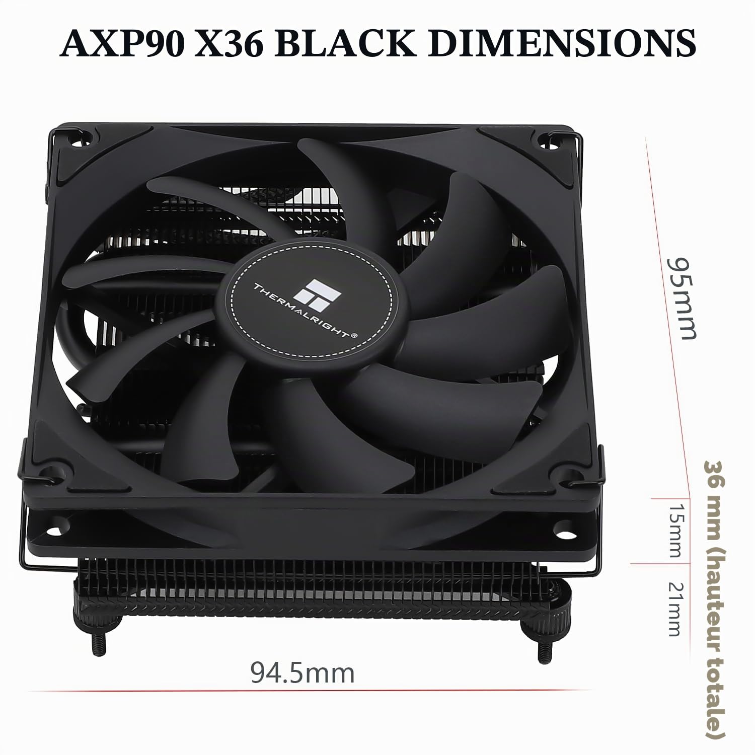 TR AXP90-X36 BLACK Low Profile refroidisseur d'air pour CPU, hauteur 36mm, ventilateur PWM TL-9015B Slim, technologie AGHP, pour AMD AM4/Intel 1150/1151/1155/1156/1200(AXP90 X36 BLACK)