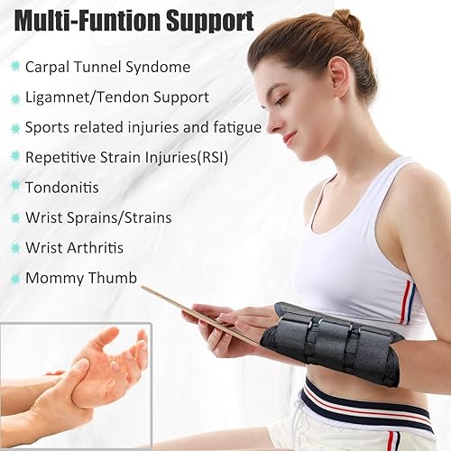 Miniatura 2 de Muñequera ajustable para túnel carpiano, férula de muñeca de metal extraíble para esguince, artritis reumatoide, lesiones, dolor de muñeca