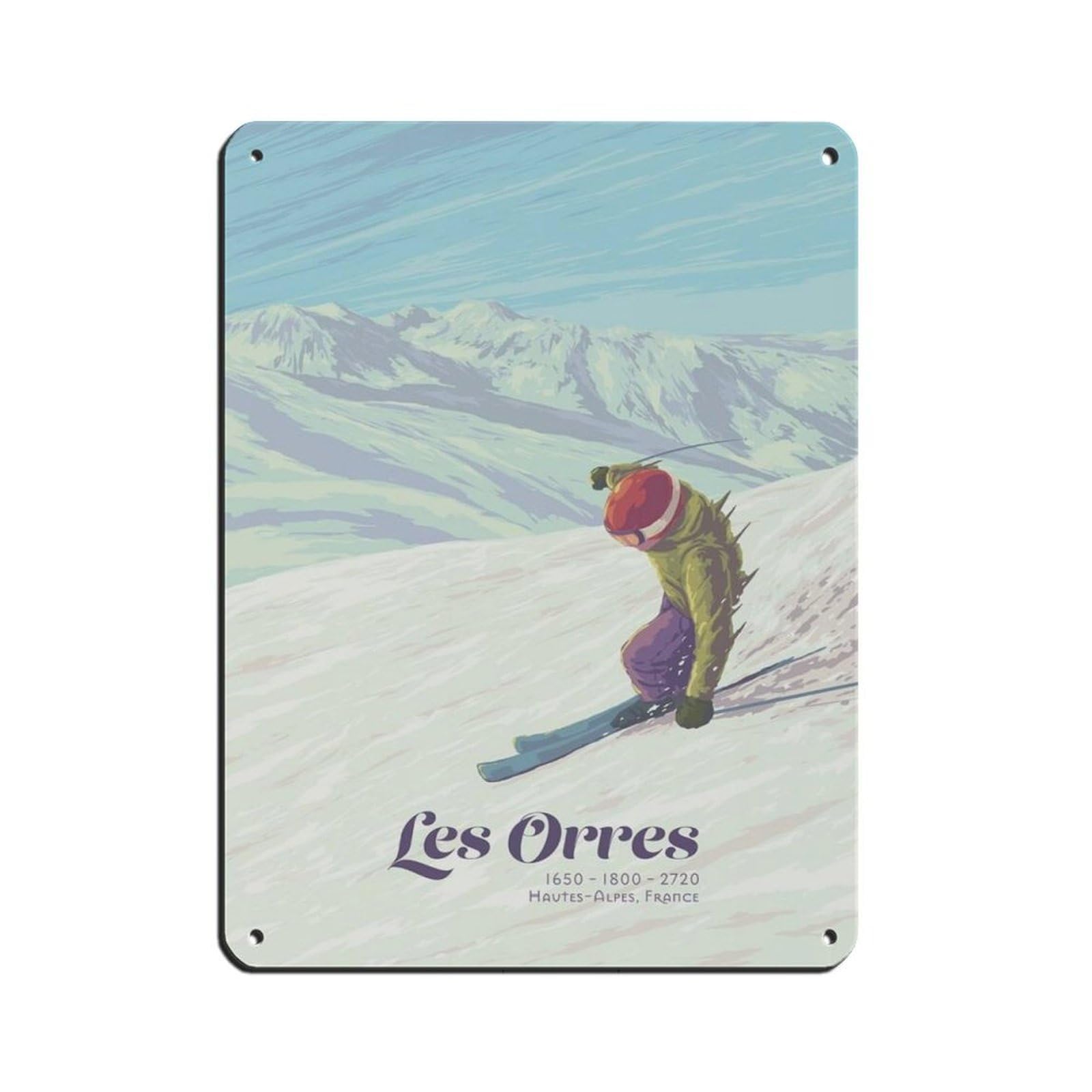 Plaque métal Les Orres pour ambiance chalet de ski vintage et planche à neige
