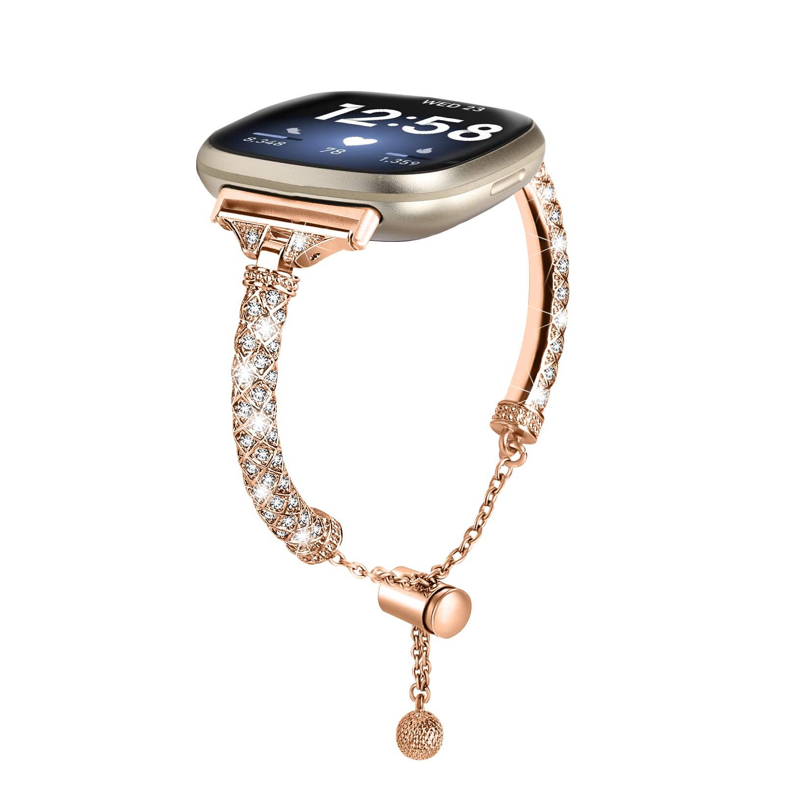 Gimuk Straps Compatible with Fitbit Versa 4/Sense 2/Versa 3/Sense Strap, Women Slim Metal Stainless Steel Wristband Bling Diamond Replacement Watch Strap Bracelet Band for Fitbit Versa 4 (Rose Gold)