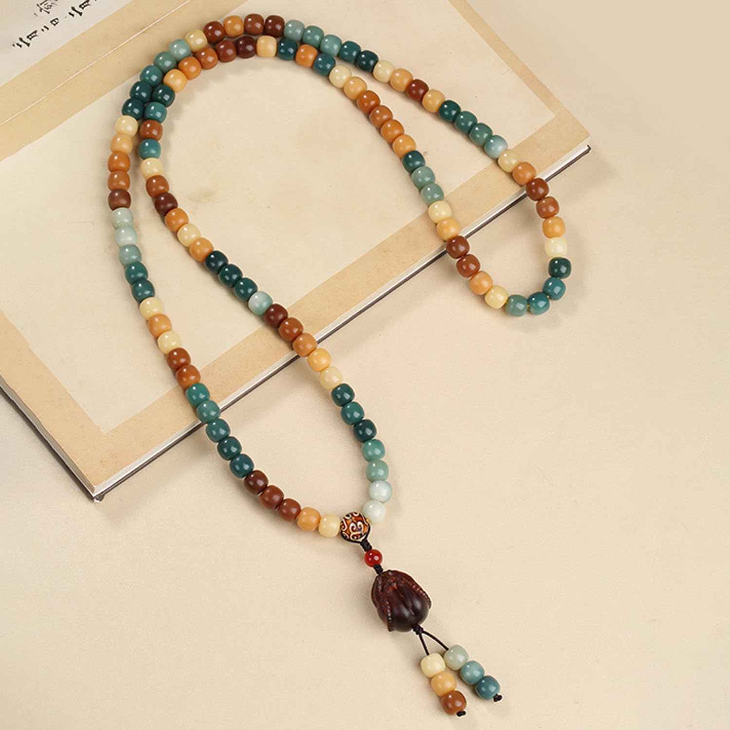 Pulsera de Cuentas Bodhi Naturales de 108 Cuentas Mala para Mujer, Collar de Cuentas de oración Budista con Manos en oración.