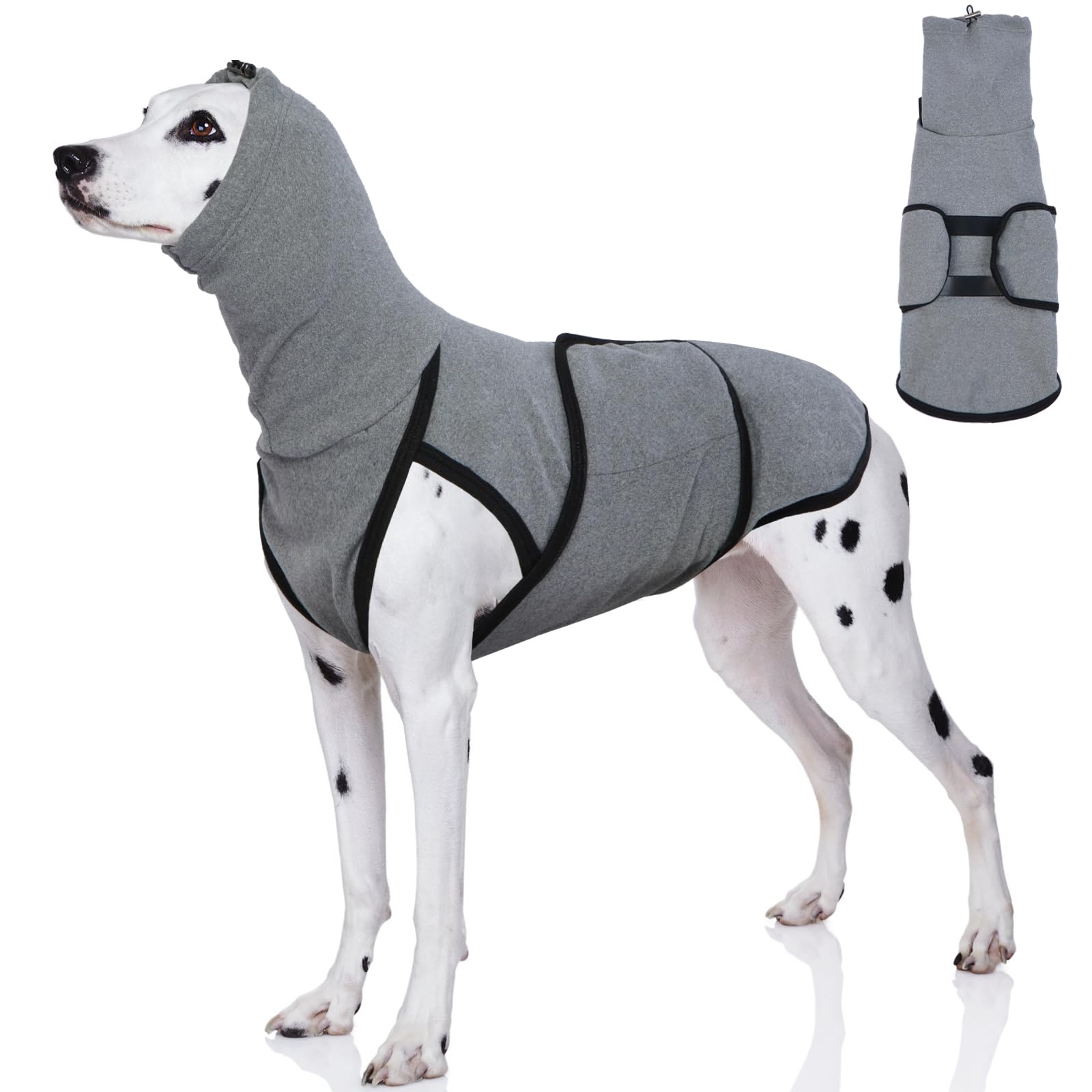 DENTRUN Dog Calming Vest Anxiety Relief Shirts with Ear Wraps, Soft Dog Hoodie Noise Cancelling Ear Muffs for Firwork, Comfort Winter Warm Sweater