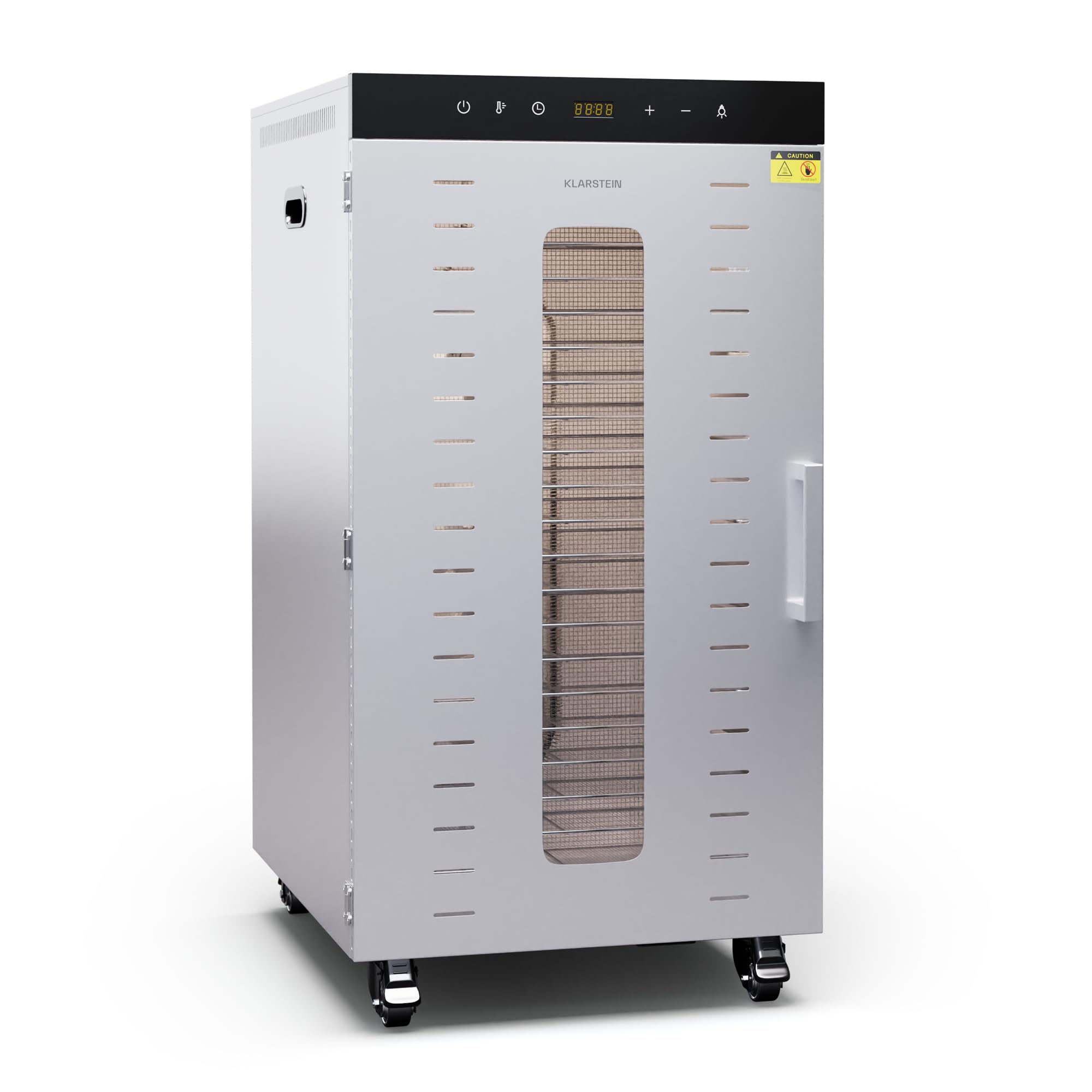 Klarstein Deshidratador De Alimentos, 2000W, 20 Bandejas Acero Inoxidable, 30-90 °C, Temporizador 24h, 3 Ventiladores, 50-55 dB, Ideal Para Frutas, Verduras, Carne y Hierbas, Plateado