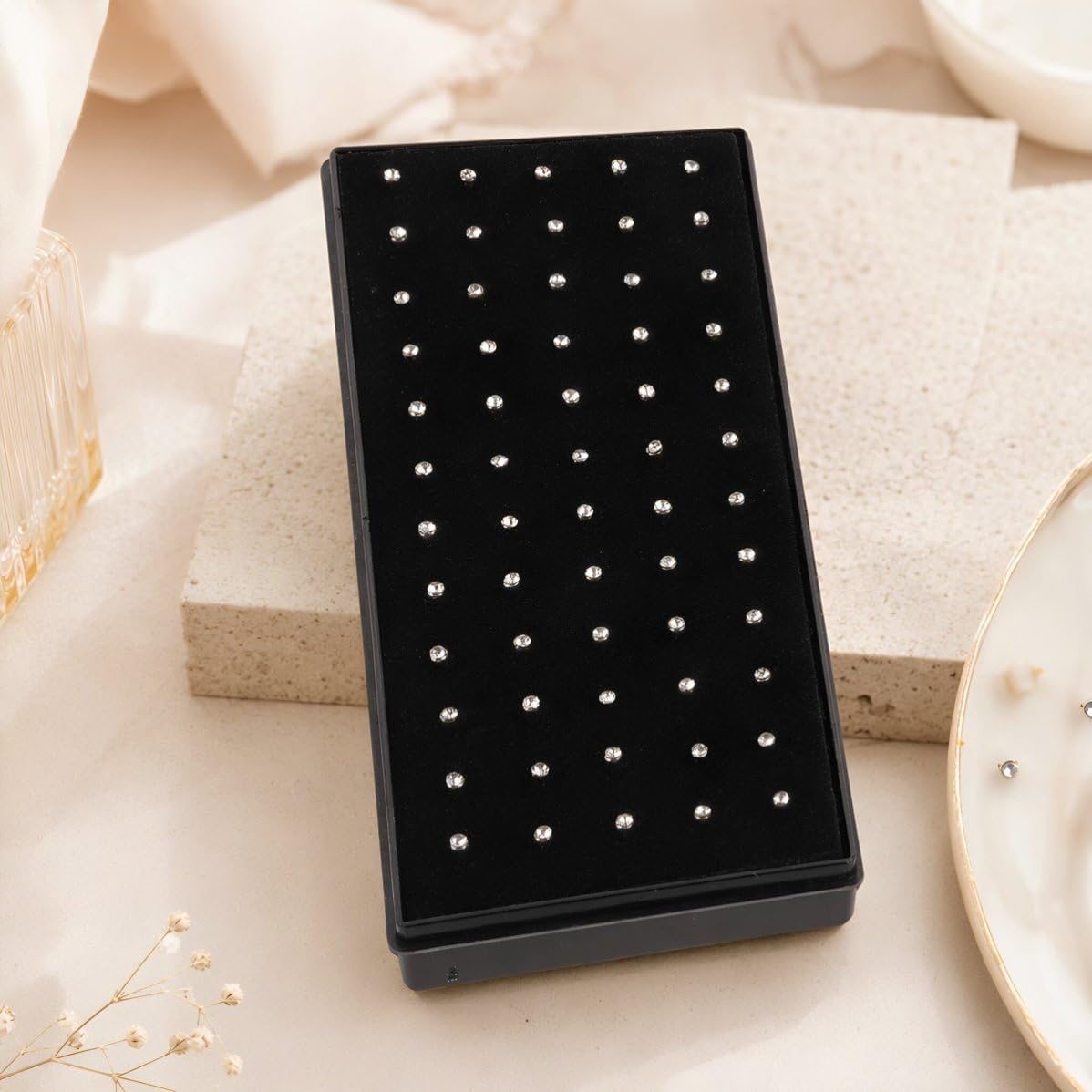 OUNONA 60pcs Stainless Steel Straight Nose with Cz and Flat Back