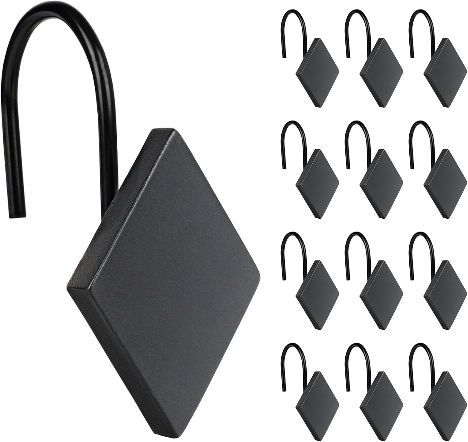 Rhombus Shower Curtain Hooks, Decorative Bathroom Curtain Rings, Black