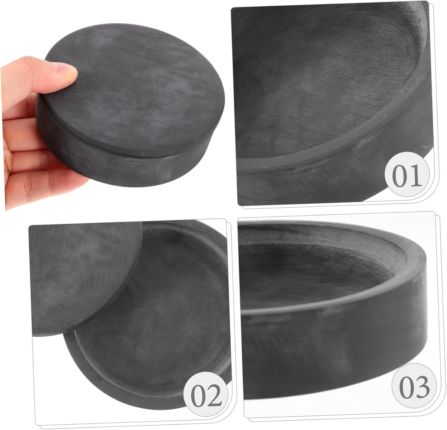 Black Wood Lid Inkstone for Student Calligraphy and Painting 4 Inch
