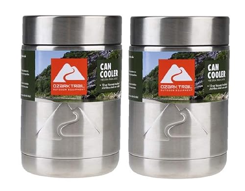 OZARK TRAIL Vaso enfriador de latas de doble pared de 12 onzas, juego de 2, plateado