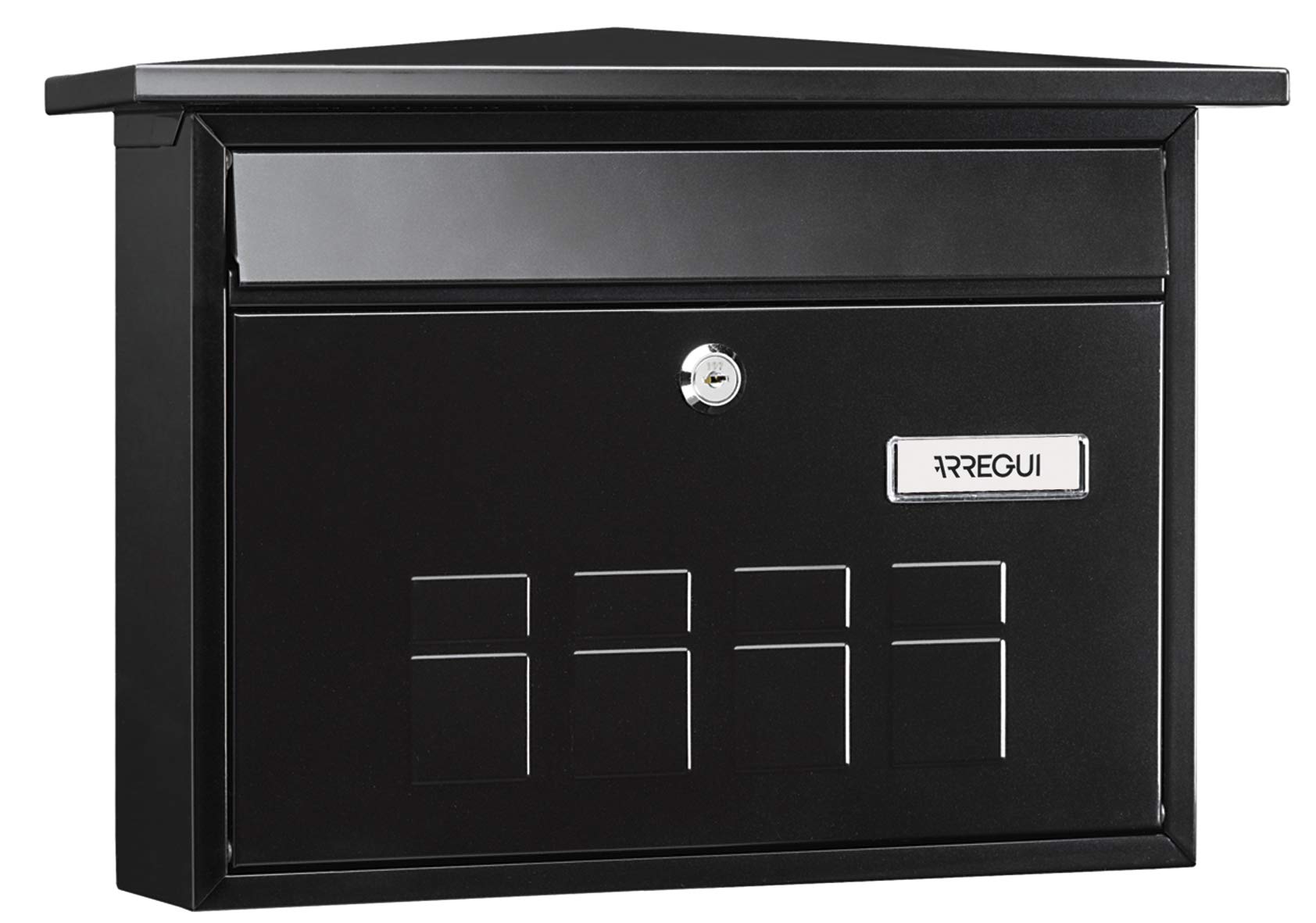 ARREGUI Deco E5704 Steel Exterior Mailbox, Size M (DIN A4 Mail and Magazines), Medium Mailbox, Narrow Bottom Wall Mailbox, Rainproof, Easy to Install, Black