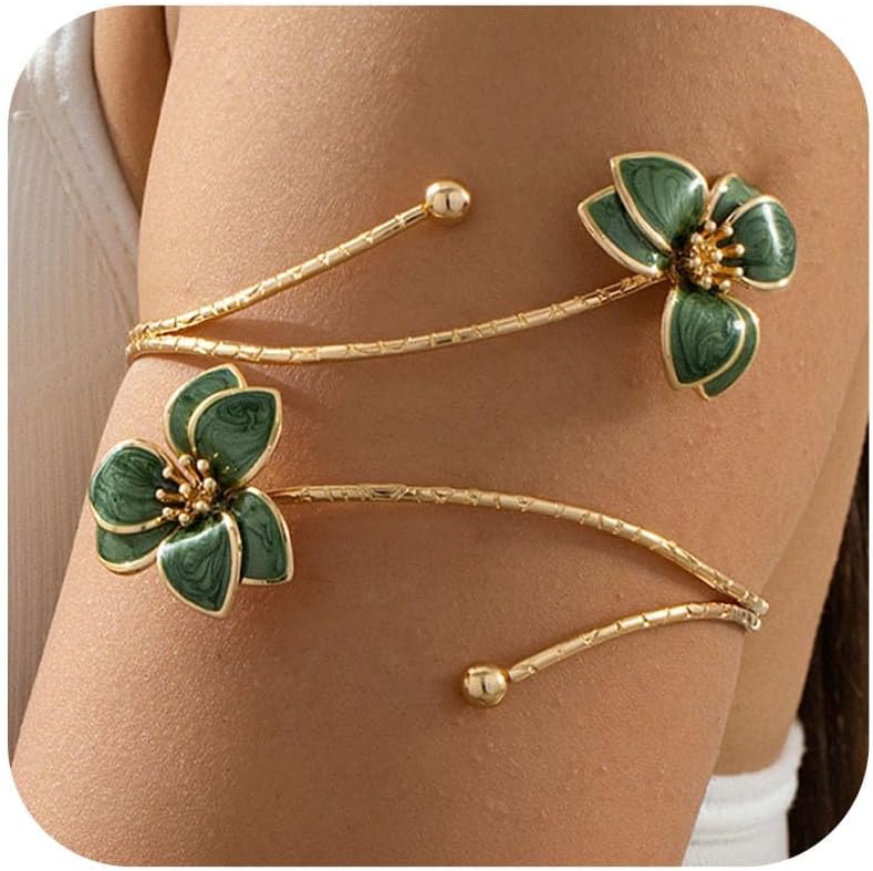 72ore Flower Arm Cuff Upper Arm Jewelry for Women Adjustable Bangle Bracelet Gold Armband Spring Dresses Accessories