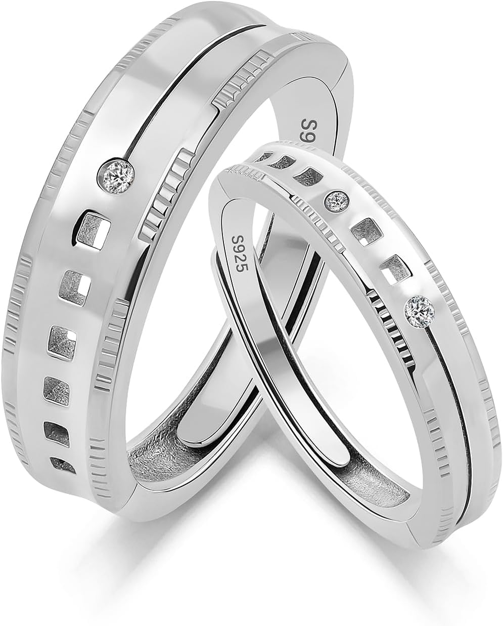 Sterling Silver Rings Wedding Bands for Women Men Promise Rings for Couples Custom Matching Adjustable Band Sets Marriage Rings