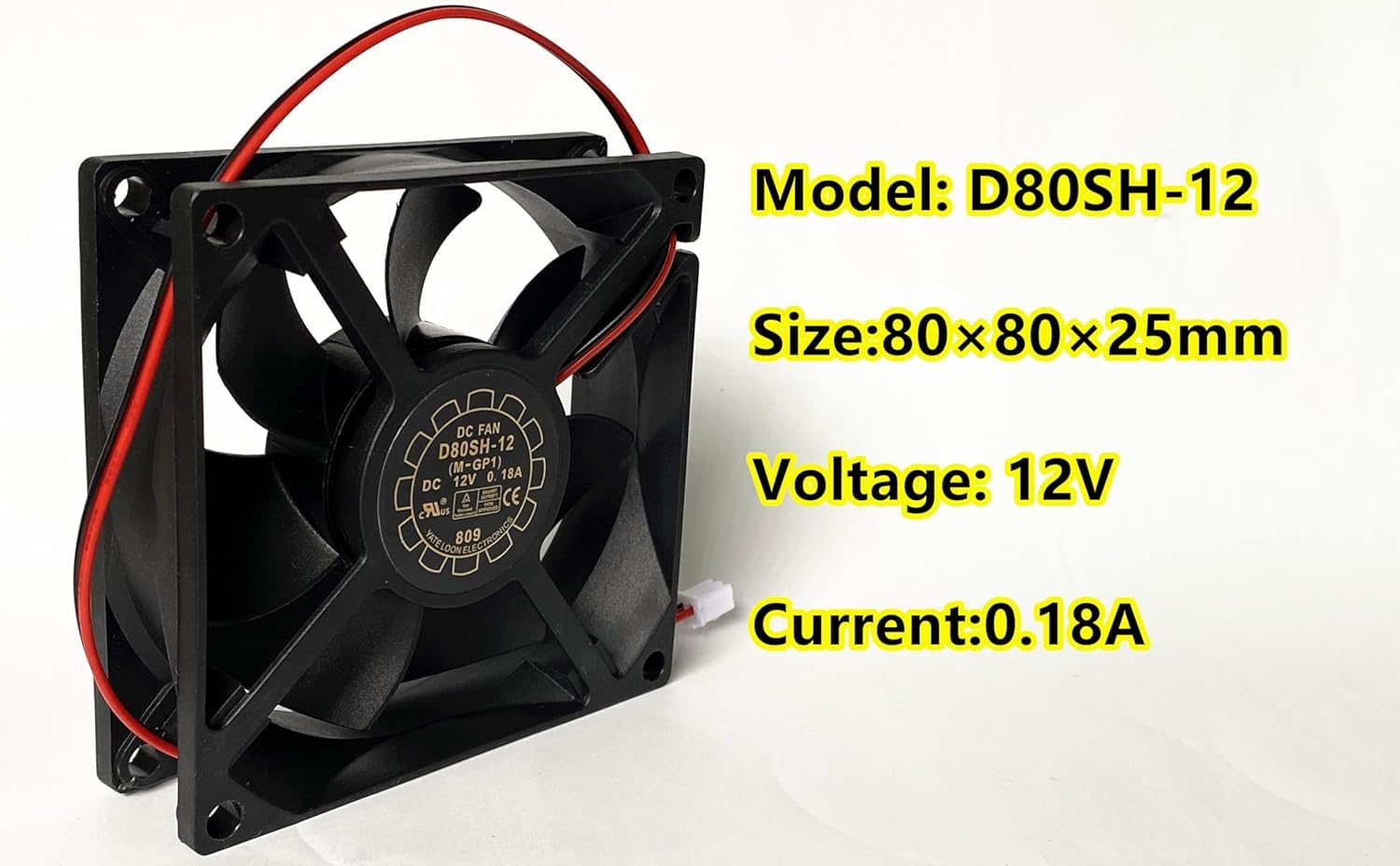 D80SH-12 Voltage DC12V 0.18A 8CM 8025 Cooling Fan for YAOGBAO D80SH-12(M-GP1) 2Wires Power Supply Chassis Cooling Fan