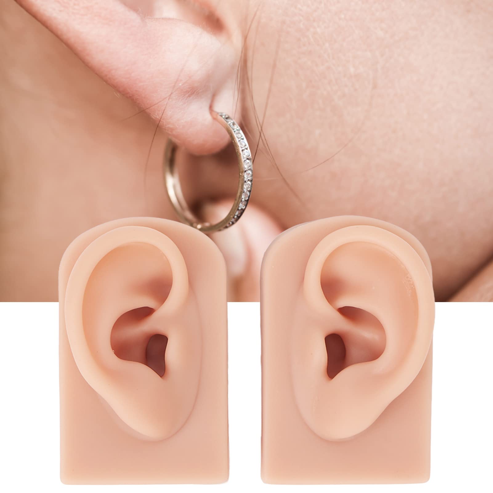 Modèle d'oreille en silicone souple, 2pcs Modèle d'oreille en silicone souple, Modèle de fausse oreille, Modèle de boucles d'oreilles pour l'étude, la pratique, les outils(Couleur chair moyenne)