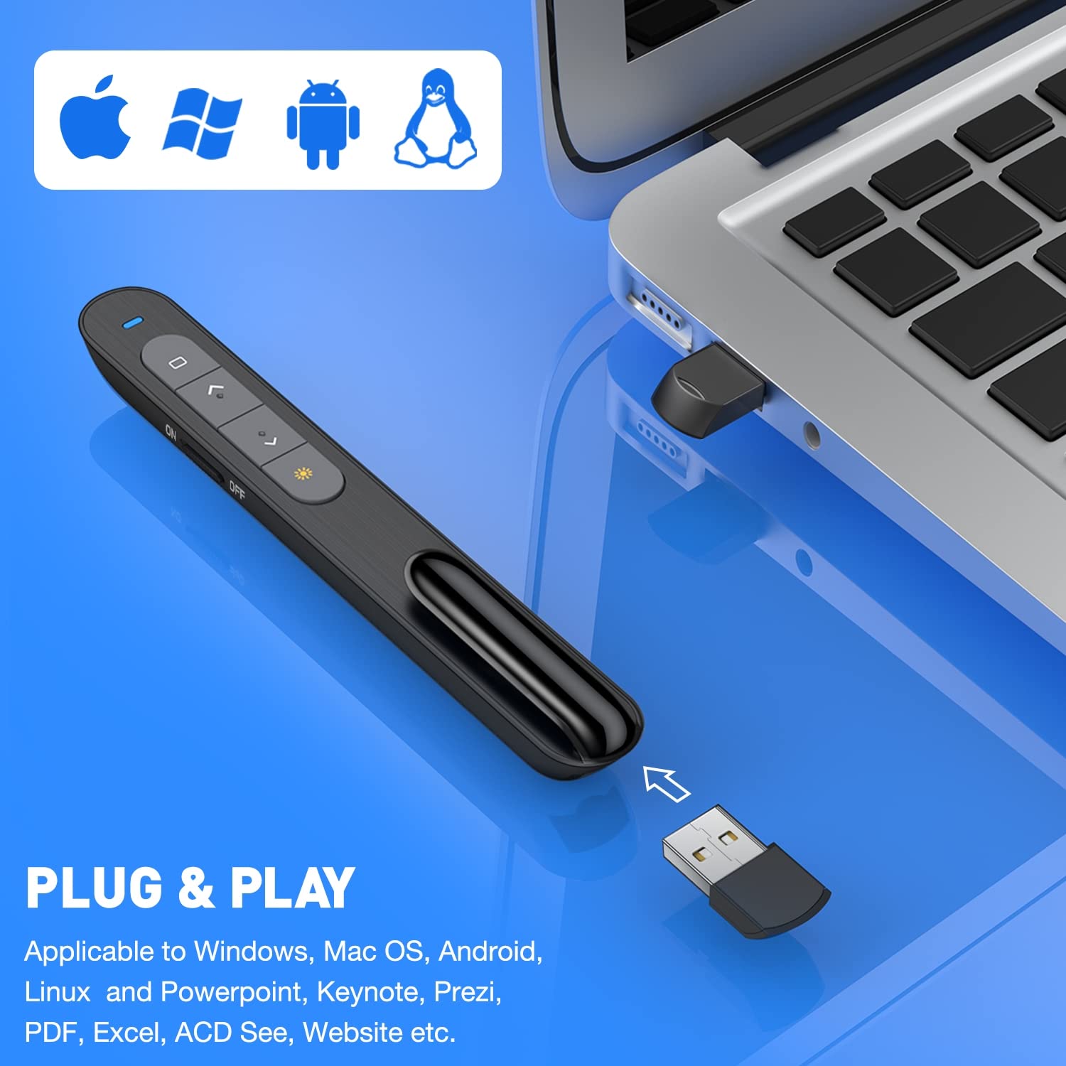 HELLCOOL USB C Presenter, Powerpoint Fernbedienung via USB A & USB C Empfänger, Presenter mit Rot Laserpointer für Präsentationen, Präsentationsfernbedienung für Windows 7 10 11/Mac/PowerPoint/Keynote