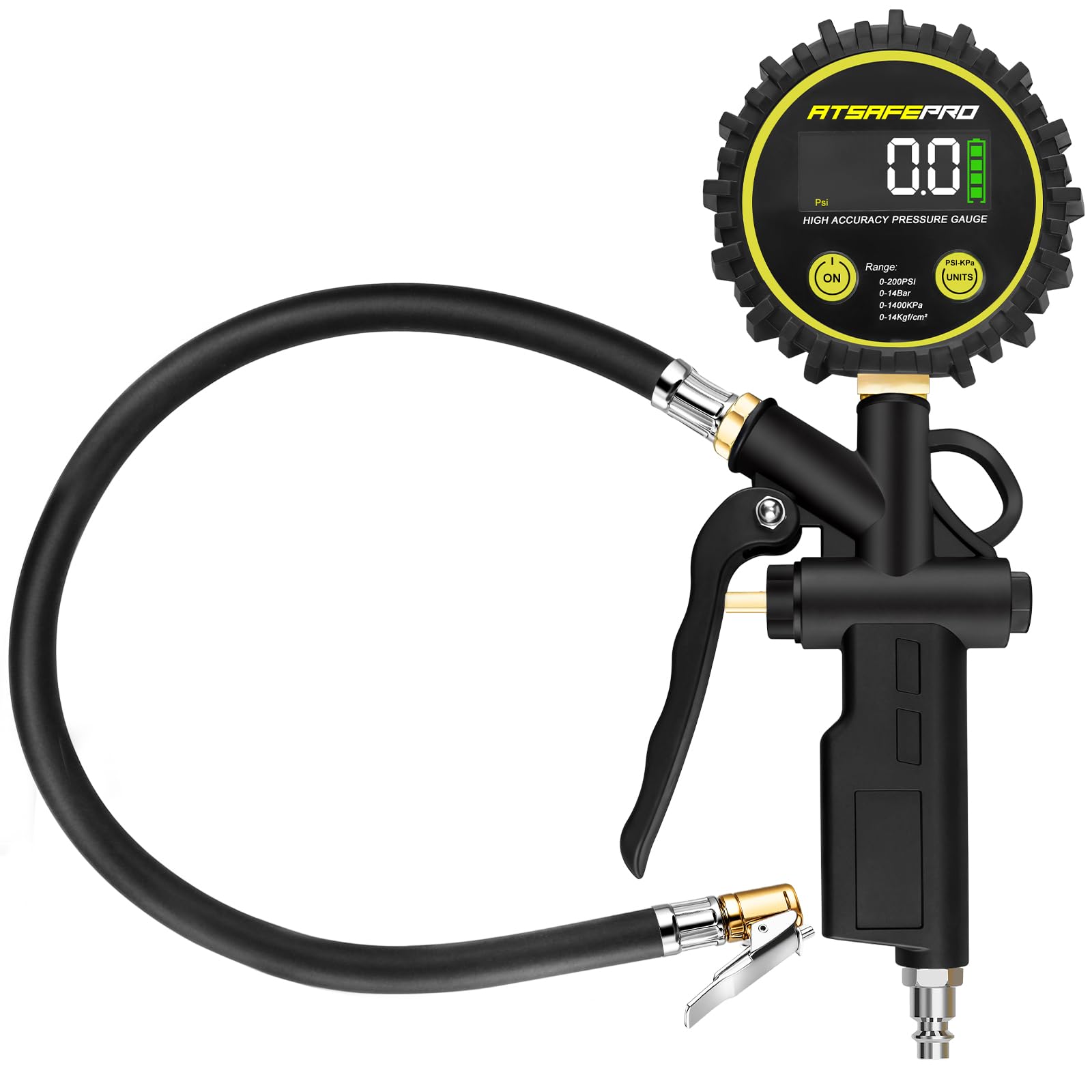 ATsafepro Digital Manometro Presion Neumaticos Inflador 200 PSI, 3 en 1 Medidor Presion Neumaticos, resolución de 0,1 bares 4 unidades, para Compresor Aire Coche Moto Bicicleta,Camion