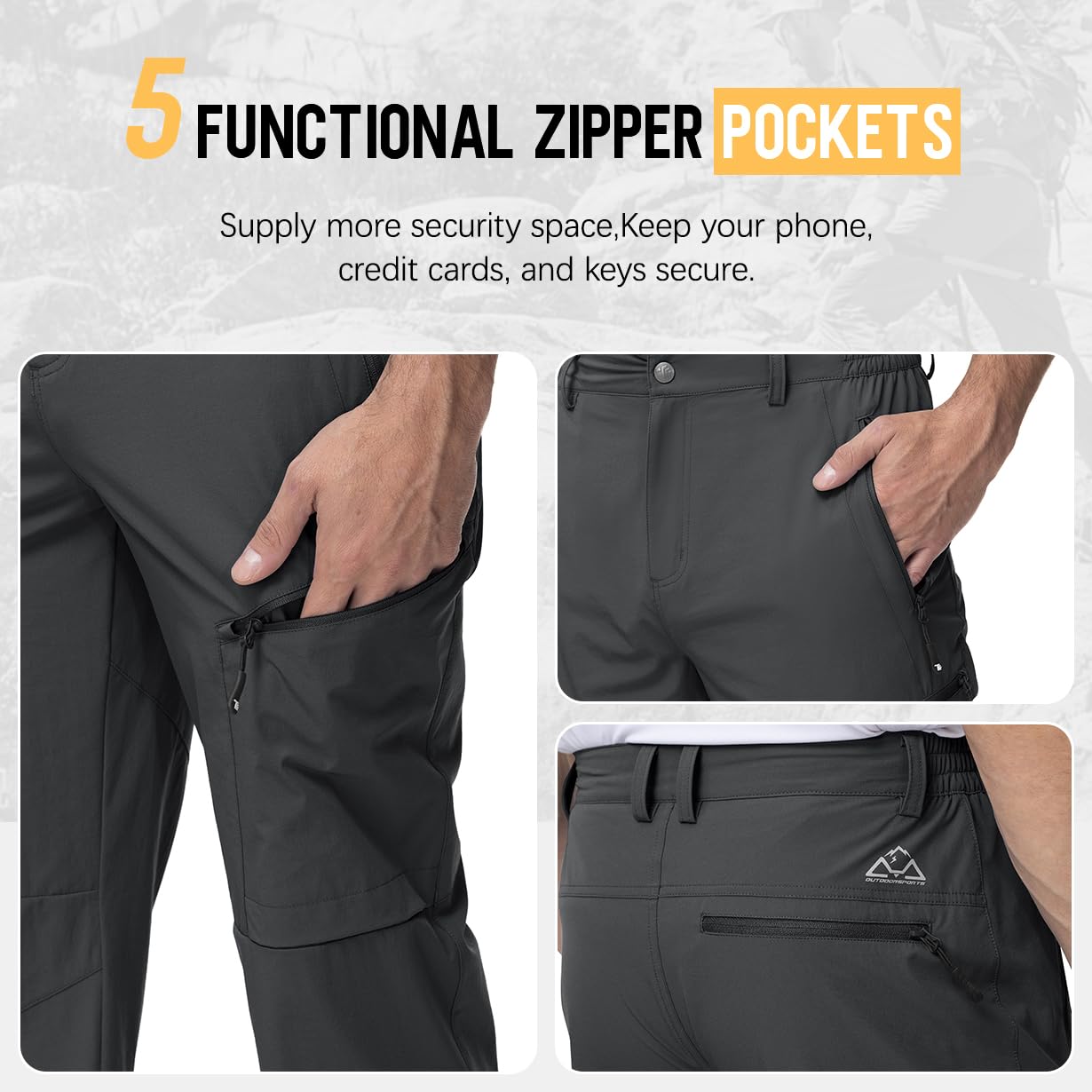 Rdruko Pantaloni da uomo leggeri per attività all'aria aperta, con elastico in vita, ad asciugatura rapida, idrorepellenti, elasticizzati, per escursionismo, viaggi, passeggiate, lavoro, campeggio,