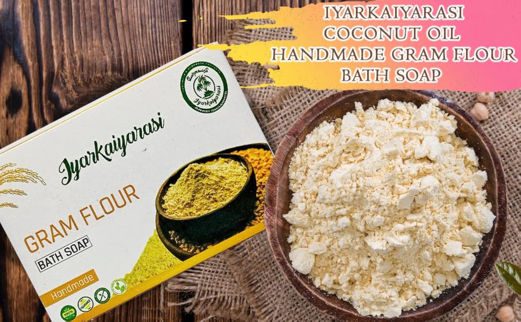 Pure Coconut Oil Handmade Gram Flour Soap, Pack of 10